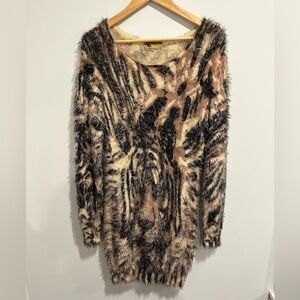 Anthro Katsumi Fuzzy Tiger Sweater Dress Size Large